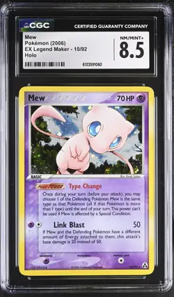CGC 8.5 Mew 2006 EX Legend Maker 10/92 Holo Pokemon Card - Image 1