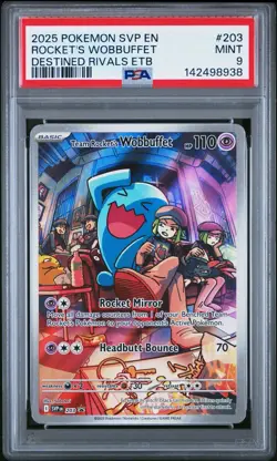2025 POKEMON SVP EN-SV BLACK STAR PROMO #203 TEAM ROCKET'S WOBBUFFET PSA 9 - Image 1