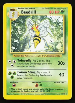 Beedrill 17/102 Rare 1999-2000 4th Print Base Set Pokemon Card - Image 1