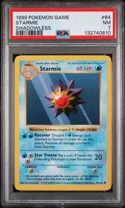 1999 POKEMON GAME SHADOWLESS #64 STARMIE PSA 7 - Image 1