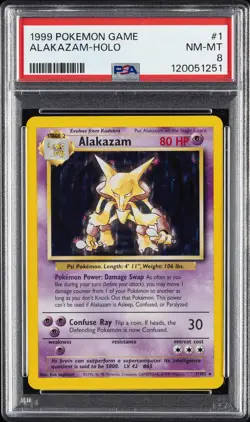 1999 POKEMON BASE SET UNLIMITED #1 ALAKAZAM-HOLO PSA 8 - Image 1