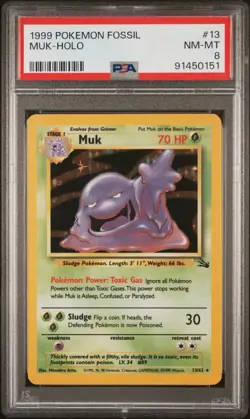 1999 Pokemon Fossil #13 Muk Holo PSA 8 - Image 1