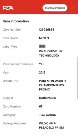 Pokemon TCG Darkrai EX 2012 Promo 63/108 World Championship Pesadelo Prism PSA 9 - Image 4