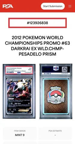 Pokemon TCG Darkrai EX 2012 Promo 63/108 World Championship Pesadelo Prism PSA 9 - Image 5