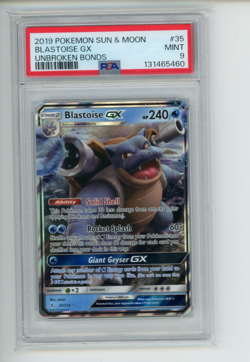 2019 Pokemon Unbroken Bonds Blastoise GX 35/214 Holo Rare PSA 9 MINT (460) - Image 1