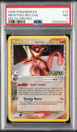 2005 POKEMON EX DELTA SPECIES #12 MEWTWO-REVERSE FOIL PSA 7 - Image 1