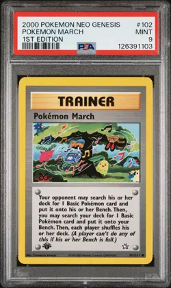 2000 POKEMON NEO GENESIS 1ST ED #102 POKEMON MARCH PSA 9 - Image 1
