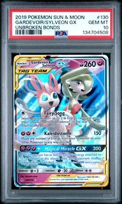 2019 Pokemon Sun Moon Unbroken Bonds Gardevoir Sylveon GX #130/214 PSA 10 - Image 1
