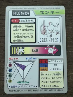 Mankey File No. 056 Pokemon Bandai Carddass Japanese 1997 Pocket Monsters - Image 3