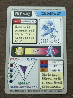 Golduck File No. 055 Pokemon Bandai Carddass Japanese 1997 Pocket Monsters - Image 3