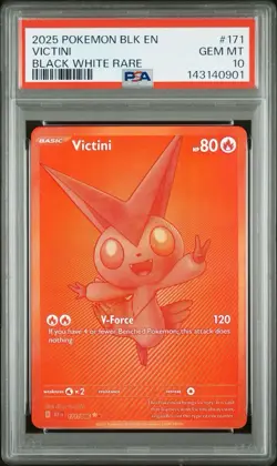 2025 POKEMON BLK EN-BLACK BOLT BLACK WHITE RARE #171 VICTINI PSA 10 - Image 1