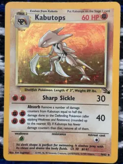 Pokemon Kabutops Holo Rare Unlimited Fossil 9/62 Card 1999 Wizards - Image 1