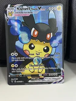 Mega charizard Pikachu VCOS Cosplay Full Art Holo Pokemom Card - Image 1