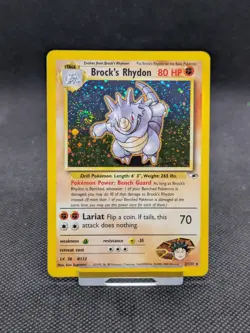 Pokemon Card Brock's Rhydon 2/132 Holo Rare Gym Heroes WOTC SWIRL LP-NM - Image 1