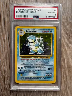 Pokemon PSA 8 Base Set Blastoise 2/102 Holo Rare Unlimited 1999 Near Mint - Image 1