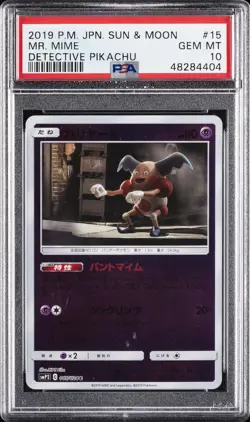 2019 POKEMON JPN SUN & MOON DETECTIVE PIKACHU #15 MR. MIME PSA 10 - Image 1