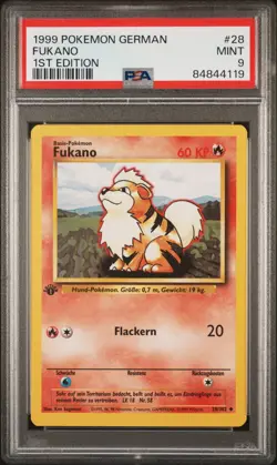 PSA 9 Pokemon 1999 German Deutsch 1st Edition Base Fukano Growlithe #22 - Image 1