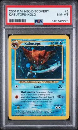 Pokemon TCG 2001 Kabutops 6/75 Neo Discovery Holo PSA 8 - Image 1