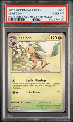 2025 POKEMON PRE EN-PRISMATIC EVOLUTIONS MASTER BALL REVERSE HOLO LEAFEON PSA 10 - Image 1