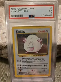 Pokemon TCG Chansey Base Set Holo Unlimited Rare Card 3/102 PSA 5 - Image 1