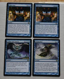 MTG 4x Rare Blue Instant Time Stop, Gather Specimens, Glamerdye - Image 2
