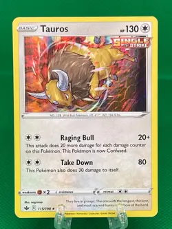 Pokemon TCG Tauros Sword & Shield Chilling Reign 115/198 Holo Rare English NM - Image 1