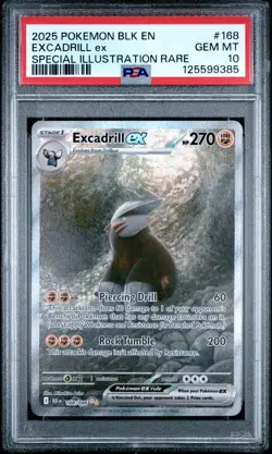 2025 Pokemon Black Bolt #168 Excadrill ex SIR PSA 10 GEM MINT - Image 1