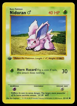 Pokemon Card - Nidoran M Base Set (Shadowless) 55/102 Common 1st Edition - Image 1
