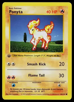 Pokemon Card - Ponyta Base Set (Shadowless) 60/102 Common 1st Edition - Image 1