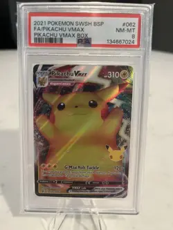 PSA 8 MINT Pikachu VMAX SWSH062 Celebrations HOLO PROMO Pokemon Card - Image 1