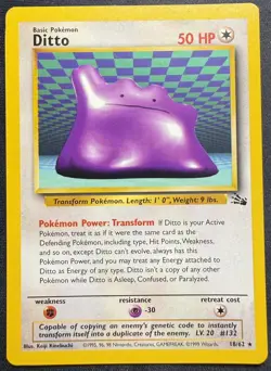 Pokemon TCG Ditto 18/62 Fossil Set Unlimited Rare Vintage - Image 1