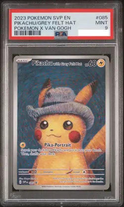 PSA 9 2023 POKEMON x Van Gogh BLACK STAR PROMO #085 PIKACHU WITH GREY FELT HAT - Image 1