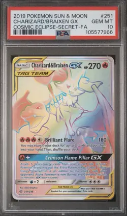 PSA 10 GEM MINT Charizard & Braixen GX 251/236 RAINBOW RARE Pokemon Card 005 - Image 1