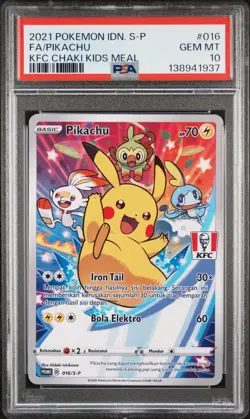 2021 Pokemon Indonesian S Promo KFC CHAKI KIDS MEAL FULL ART PIKACHU #016 PSA 10 - Image 1