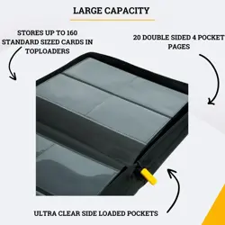 - Toploader 4 Pocket Premium Binder with Zipper for 160 Cards - Side Loaded P... - Image 4