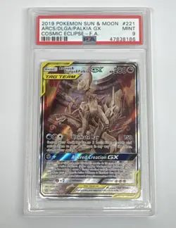 Pokemon Arceus & Dialga & Palkia GX Full Art Holo Cosmic Eclipse 221/236 PSA 9 - Image 1