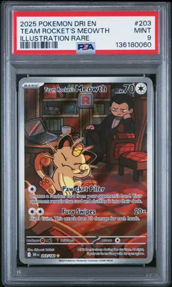 2025 POKEMON DRI EN-DESTINED RIVALS ILLUSTRATION RARE TEAM ROCKET'S MEOWTH PSA 9 - Image 1