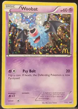 Pokemon TCG Woobat 2012 McDonald's Promo 7/12 Confetti Holo Rare - Image 1