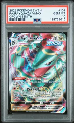 2023 POKEMON SWORD & SHIELD CROWN ZENITH #102 FULL ART/RAYQUAZA VMAX PSA 10 - Image 1