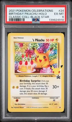 2021 POKEMON CELEBRATIONS CLASSIC COLL #24 BIRTHDAY PIKACHU-HOLO PSA 6 - Image 1