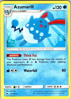 Azumarill 35/147 SM - Burning Shadows Pokemon TCG LP Normal - Image 1