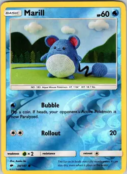 Marill 34/147 SM - Burning Shadows Pokemon TCG NM Reverse Holo - Image 1