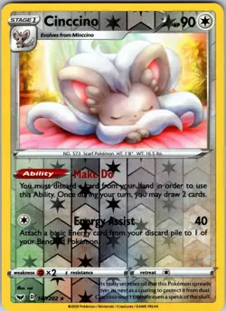 Cinccino 147/202 SWSH01: Sword & Shield Base Set Pokemon NM Reverse Holo - Image 1