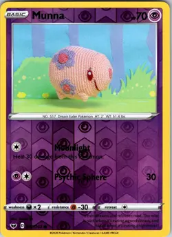 Munna 087/202 SWSH01: Sword & Shield Base Set Pokemon NM Reverse Holo - Image 1