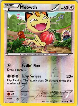 Meowth 67/108 XY - Roaring Skies Pokemon NM/LP Reverse Holo - Image 1