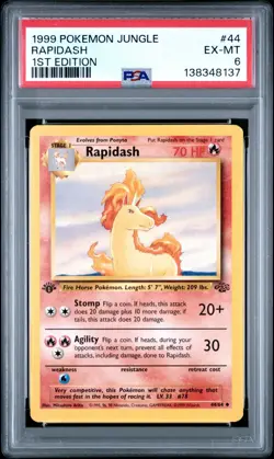 1999 Pokemon Jungle 1st Edition Rapidash 44 FRESHLY GRADED PSA 6 EX-MINT - Image 1
