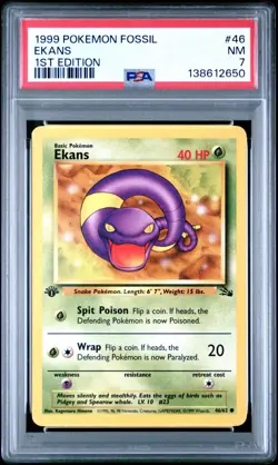 1999 Pokemon Fossil 1st Edition Ekans 46 FRESHLY GRADED PSA 7 NM - Image 1