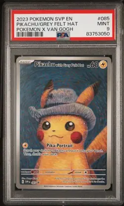 Pokemon Pikachu with Grey Felt Hat Van Gogh Full Art Promo SVP EN 085 PSA 9 Mint - Image 1