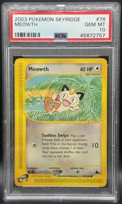 Pokemon TCG PSA 10 Meowth Skyridge Regular Common E Reader 78/144 *LOW POP* - Image 1