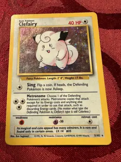 Pokemon TCG Clefairy Base Set Unlimited Holo Card 005/102 1999 - Image 1